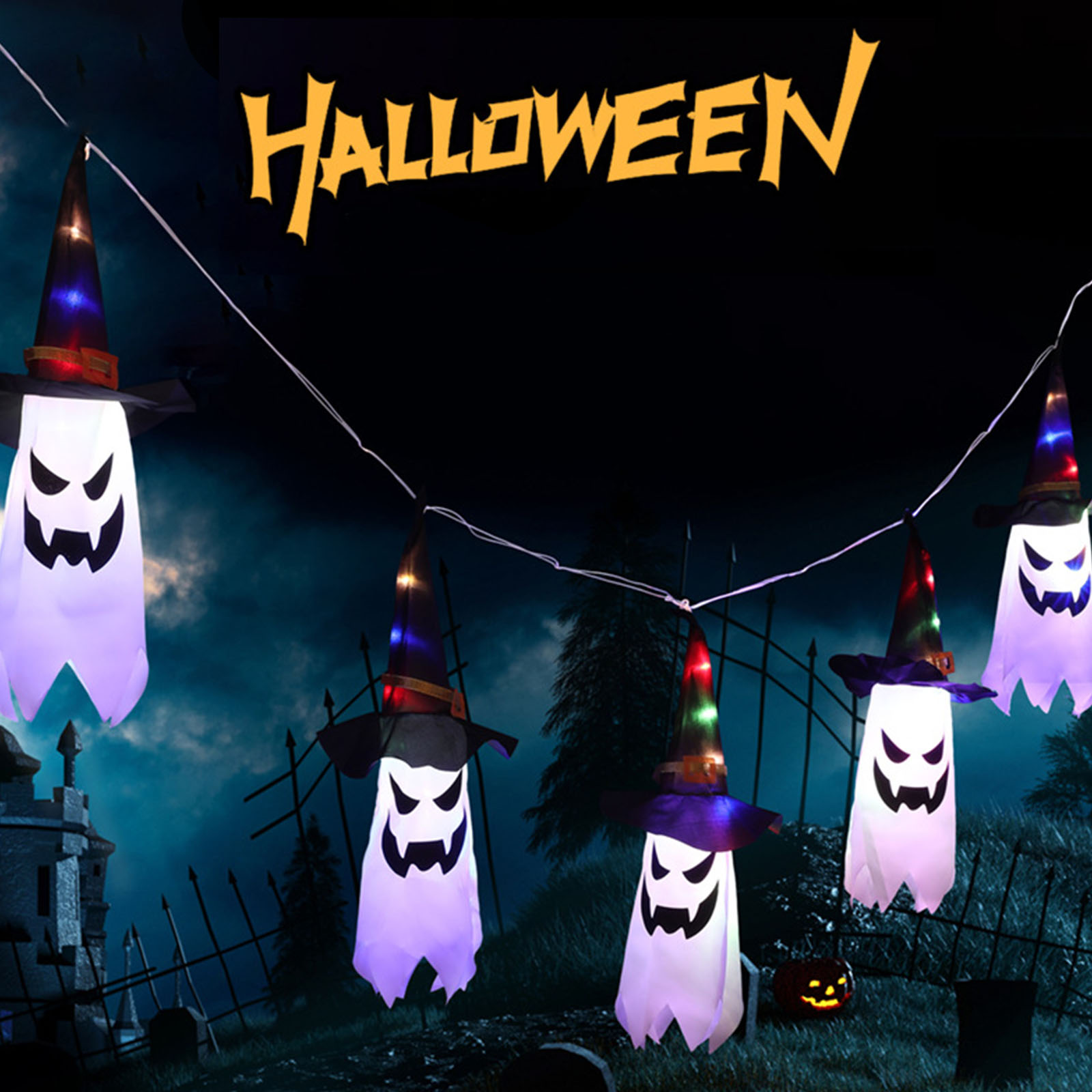 Halloween Led String Lights Orange - 할로윈 장식용 조명, 무서운 분위기를 연출하는