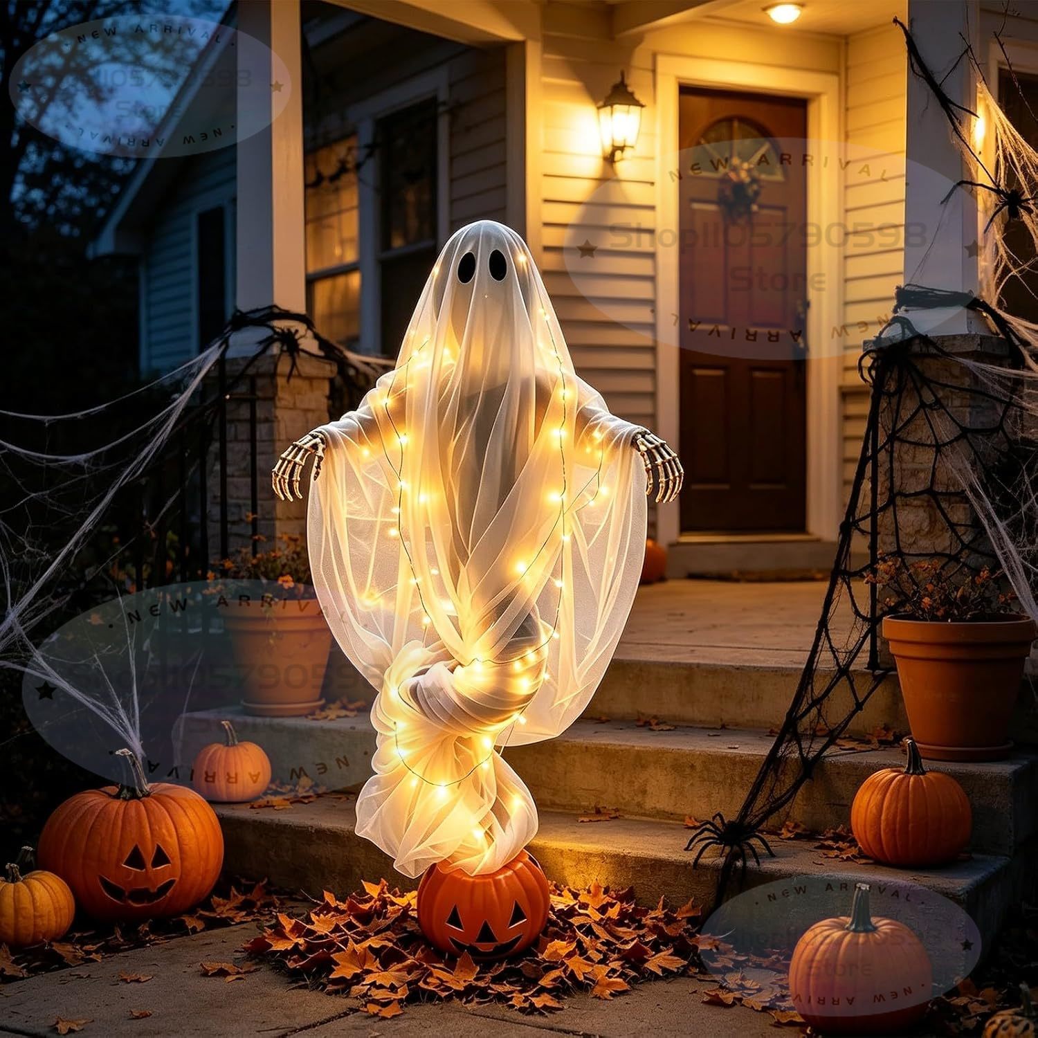 Halloween Pumpkin Decor Led - 2026년 출시, 회전하는 유령 호박 모양의