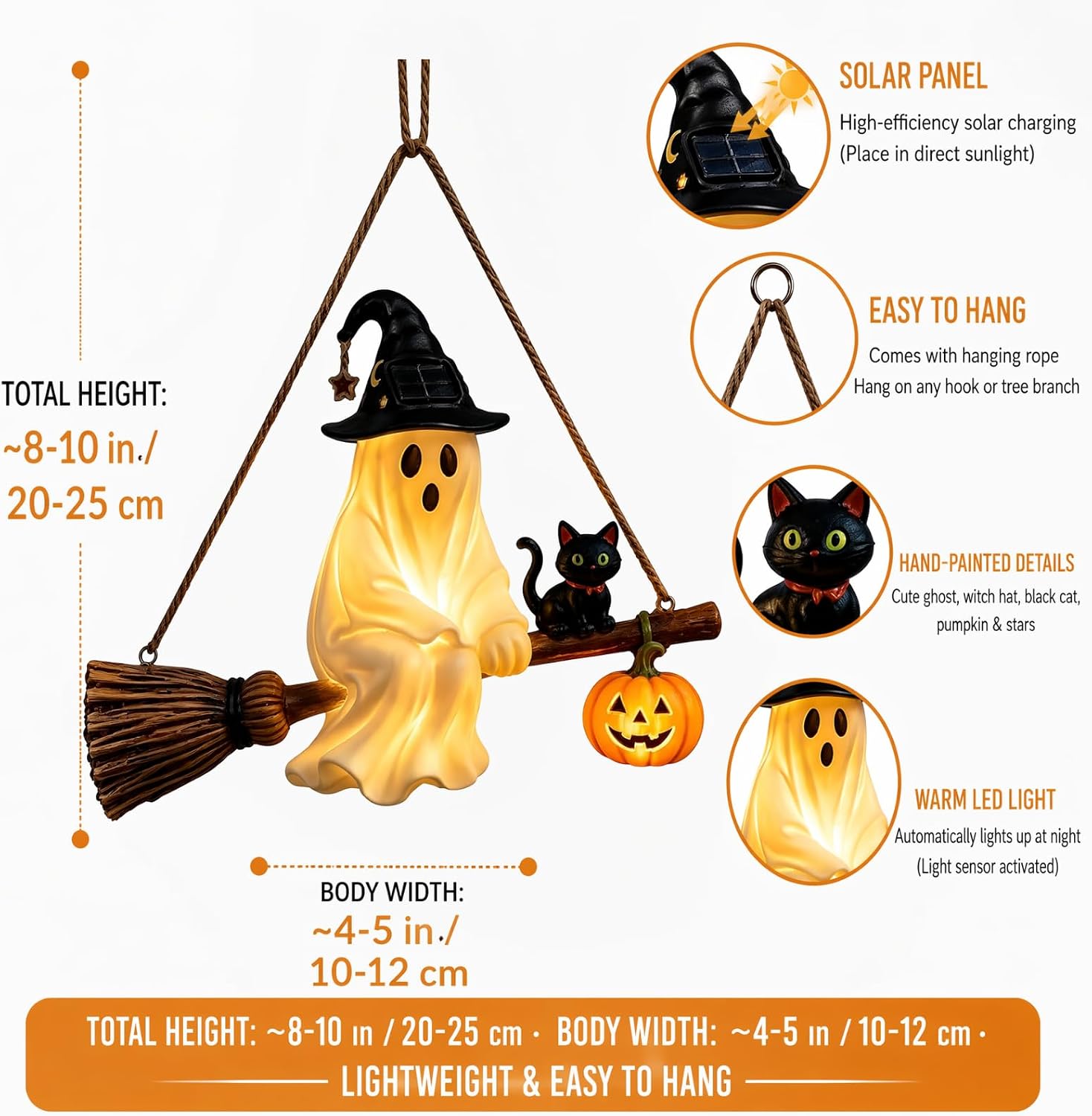 Pumpkin Lantern Halloween - 태양광으로 작동하는 유령 샹들리에, 할로윈 랜턴,