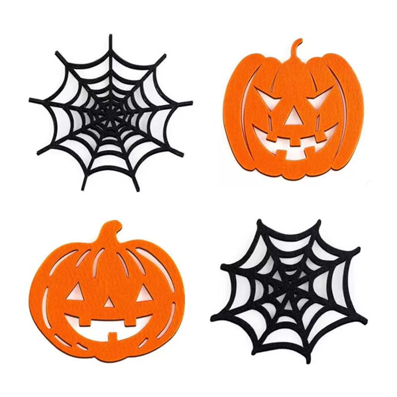 Spider Web Halloween Decoration - 할로윈 펠트 호박 거미줄 컵 매트