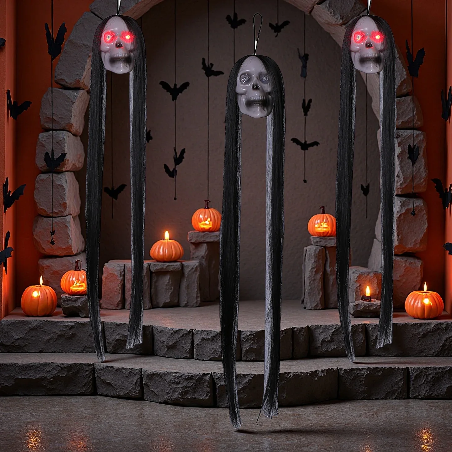 긴 머리 빛나는 눈과 할로윈 장식용 유령 해골, 공포  - Halloween Skeleton Decoration 리뷰 및 가격