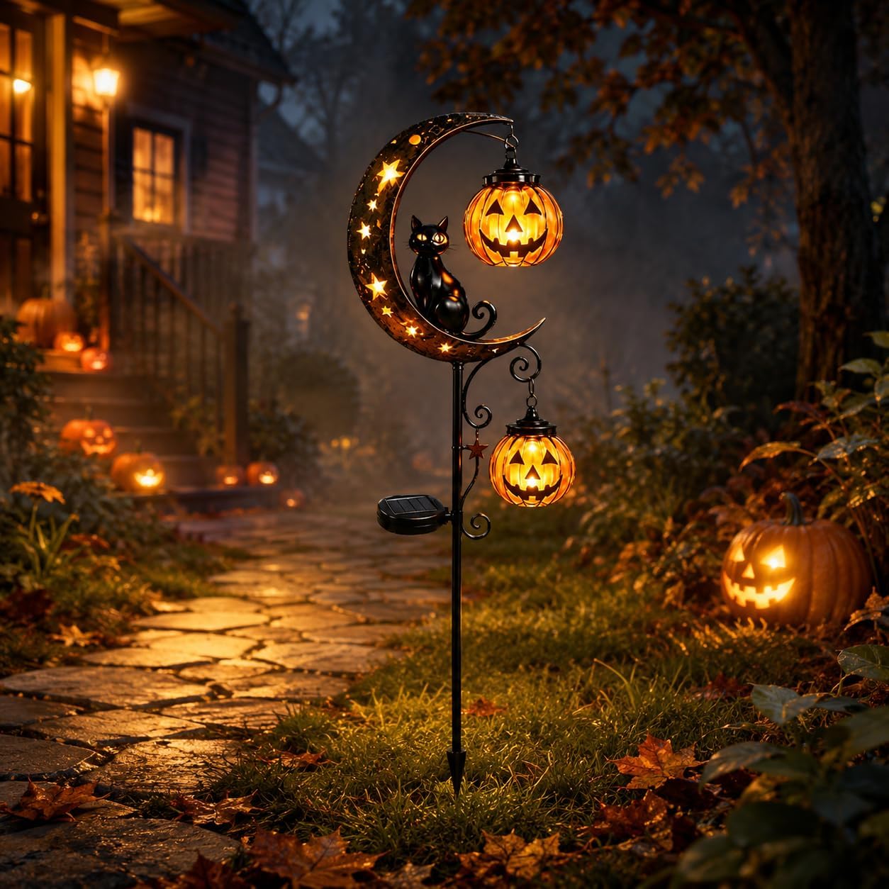 태양광 할로윈 검은 고양이 & 호박 달 정원 장식등,  - Halloween Pumpkin Decor Led 리뷰 및 가격