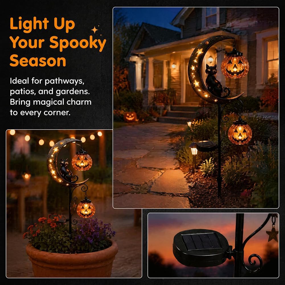 태양광 할로윈 검은 고양이 & 호박 달 정원 장식등,  - Halloween Pumpkin Decor Led 리뷰 및 가격