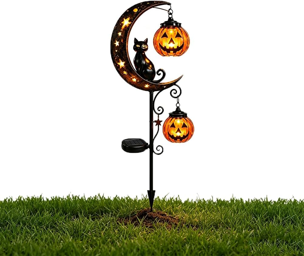 태양광 할로윈 검은 고양이 & 호박 달 정원 장식등,  - Halloween Pumpkin Decor Led 리뷰 및 가격