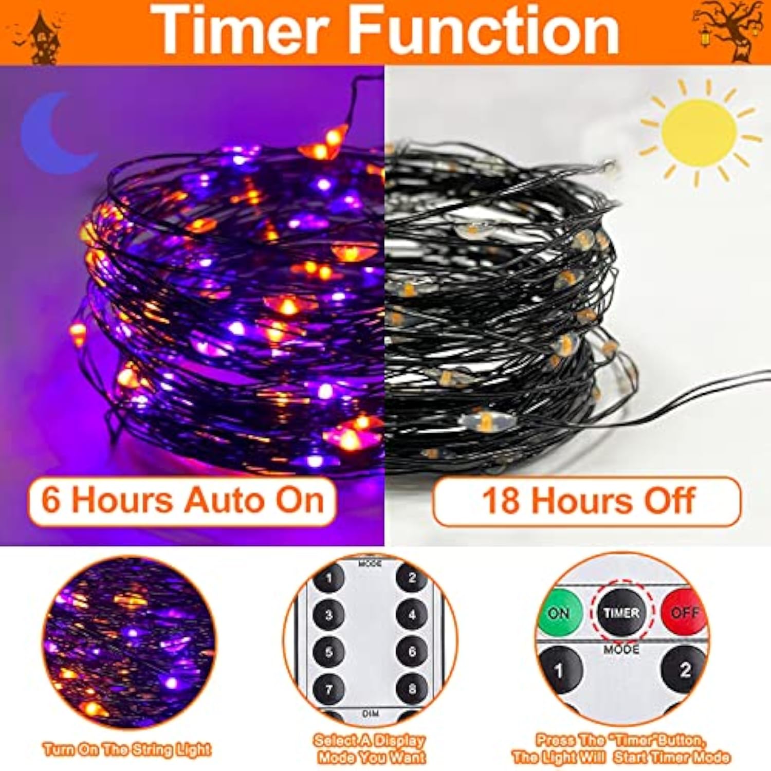 보라색 및 주황색 할로윈 조명 장식, 300/600 L - Halloween Led String Lights Orange 리뷰 및 가격