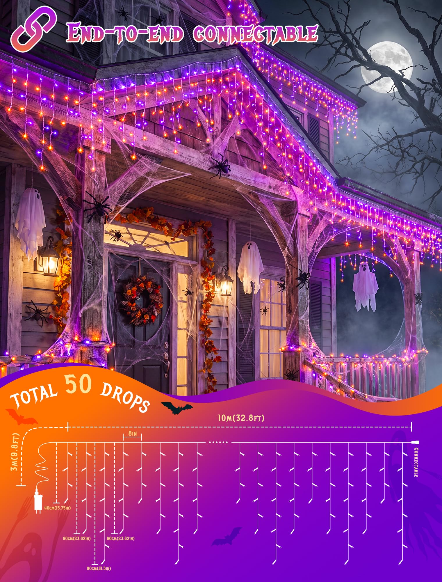 할로윈 아이시클 조명 야외용, 300개 LED 보라색  - Halloween Led String Lights Orange 리뷰 및 가격