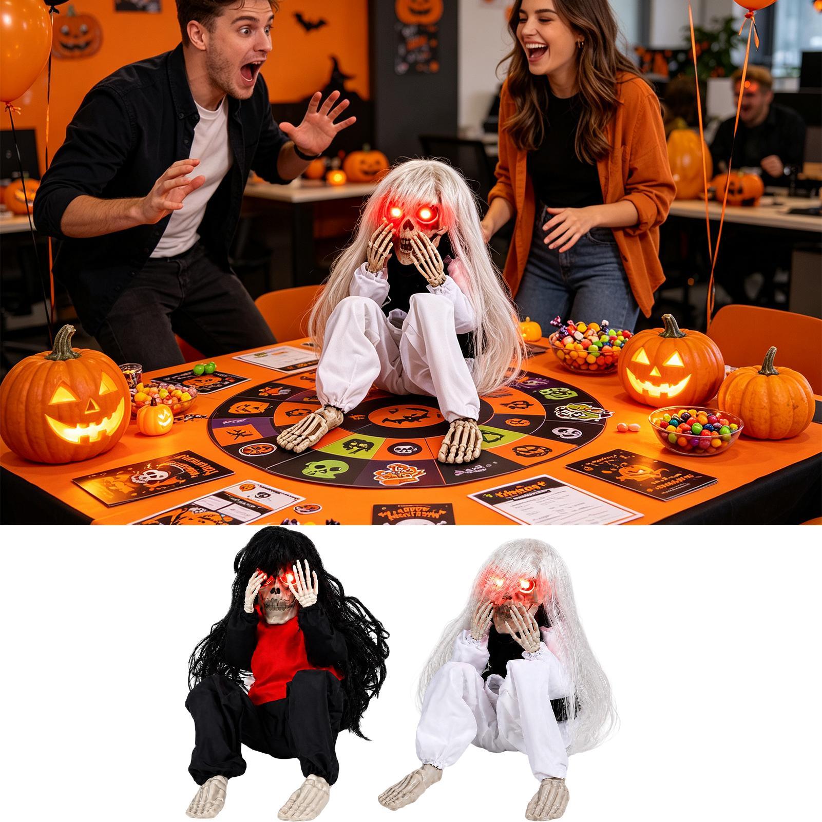 할로윈 해골 장식, 긴 머리와 빛나는 눈을 가진 울고  - Halloween Skeleton Decoration 리뷰 및 가격
