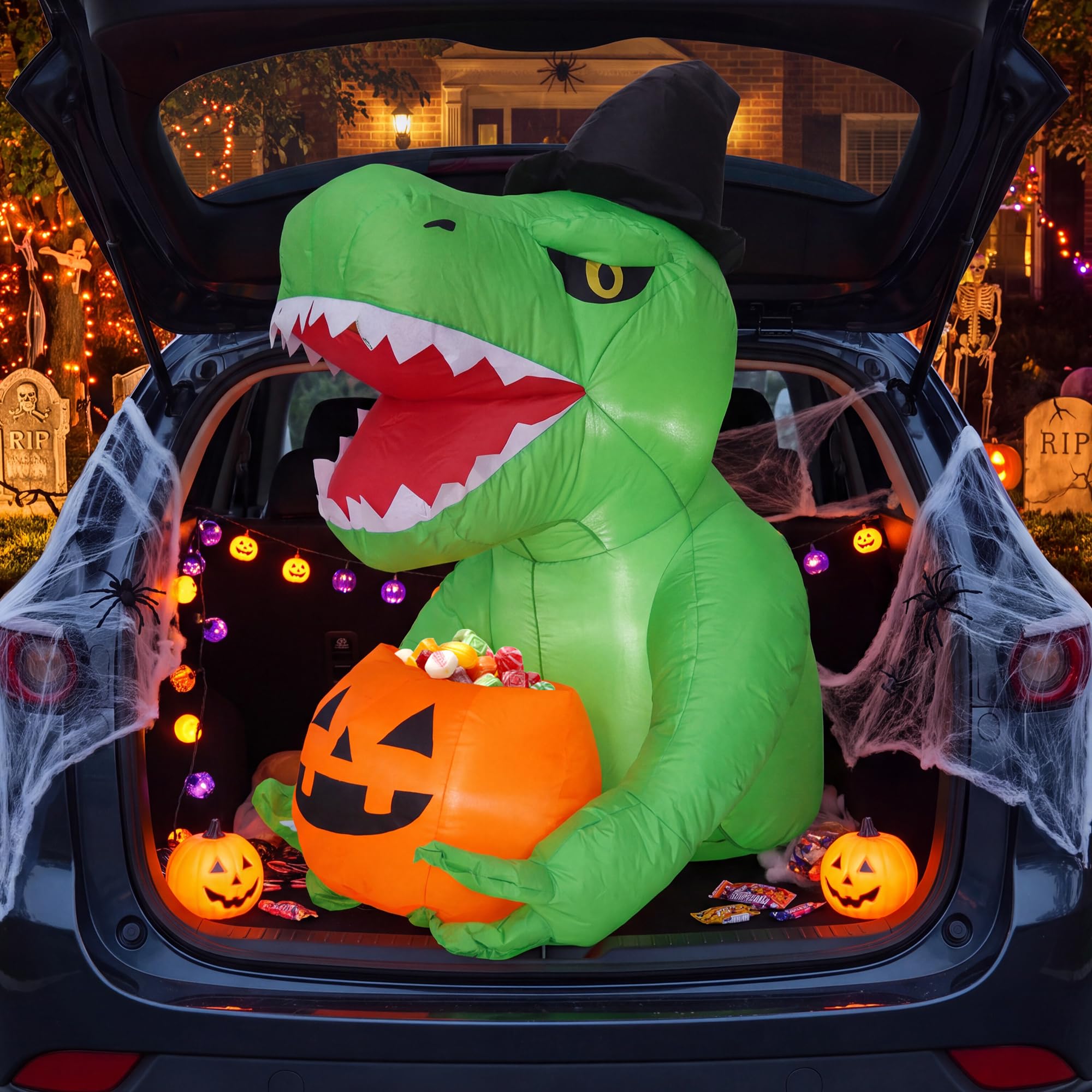4.5피트 크기의 할로윈 테마 공기 주입식 공룡 장식, - Halloween Pumpkin Decor Led 리뷰 및 가격