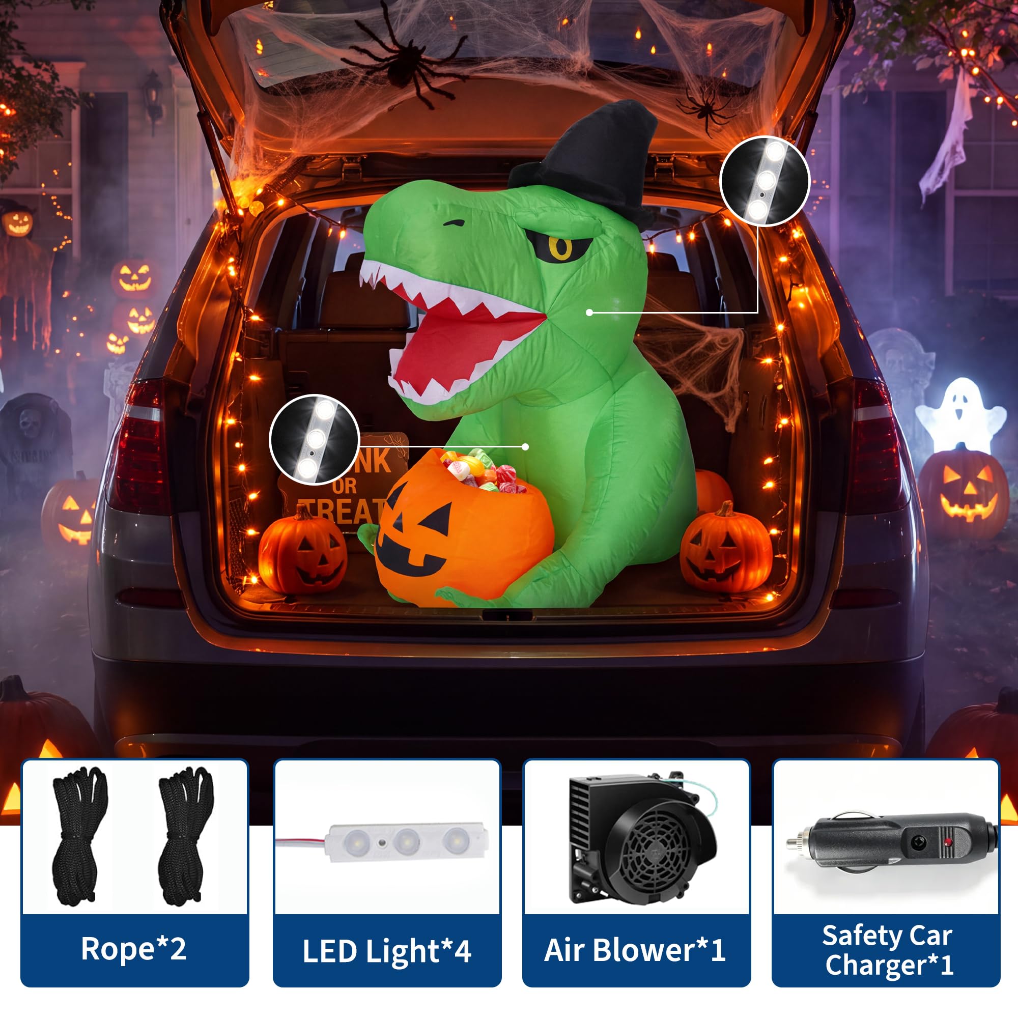 4.5피트 크기의 할로윈 테마 공기 주입식 공룡 장식, - Halloween Pumpkin Decor Led 리뷰 및 가격