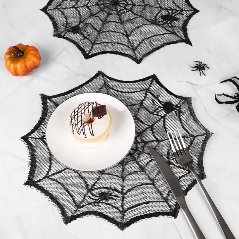 2개/4개 세트, 거미줄 무늬의 검은색 레이스 테이블  - Spider Web Halloween Decoration 리뷰 및 가격